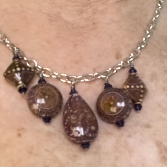 MOOD STONE Necklace/Earring Set Color Changing Etched Stones 22” Silver Chain - Picture 6 of 6